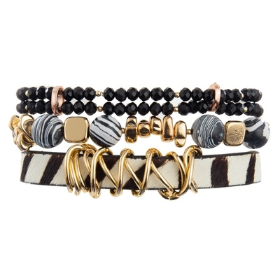 Handgemachtes Zebra-Druck-Leder-Perlen-Armband-Schwarz-weiße Farbe für Dame