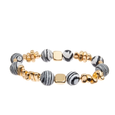 Handgemachtes Zebra-Druck-Leder-Perlen-Armband-Schwarz-weiße Farbe für Dame
