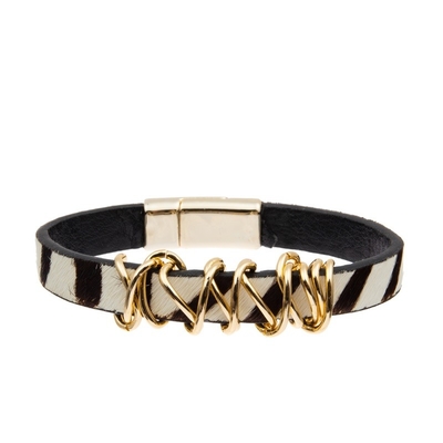 Handgemachtes Zebra-Druck-Leder-Perlen-Armband-Schwarz-weiße Farbe für Dame