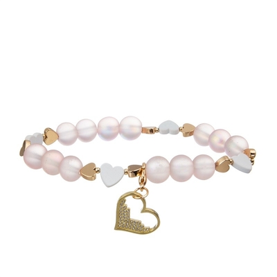 Rosa-Mädchen-elegantes köstliches perlenbesetztes Armband eingestellt mit Goldherz-Anhänger