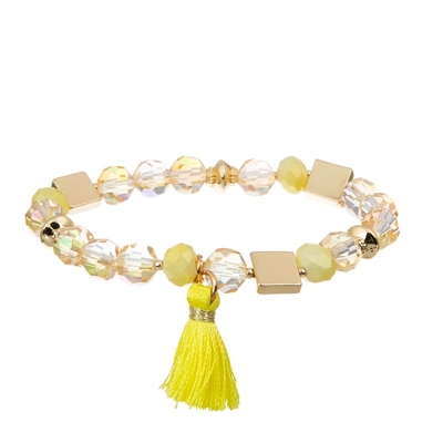 Gelber Quasten-Boho gesponnener elastischer stapelbarer Armband-Satz für Teenager