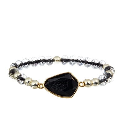 Kühle Dame Round Beads Bracelet stellte schwarzes Facted klein mit Druzy-Charme ein