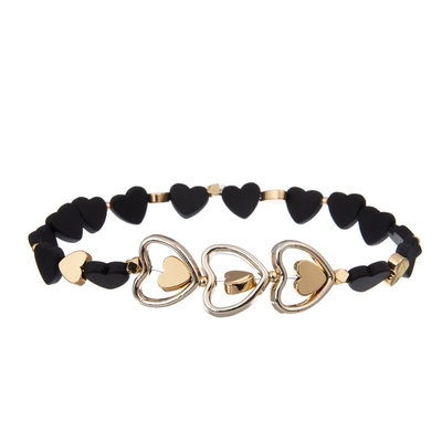 Kühle Dame Round Beads Bracelet stellte schwarzes Facted klein mit Druzy-Charme ein