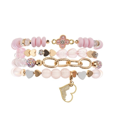 Rosa-Mädchen-elegantes köstliches perlenbesetztes Armband eingestellt mit Goldherz-Anhänger