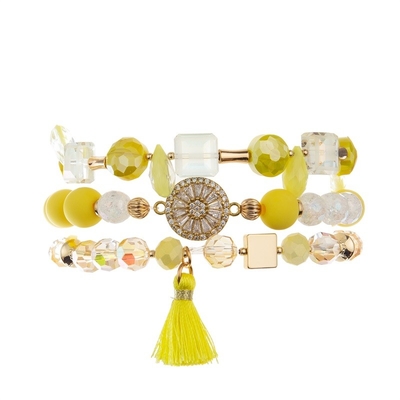 Gelber Quasten-Boho gesponnener elastischer stapelbarer Armband-Satz für Teenager