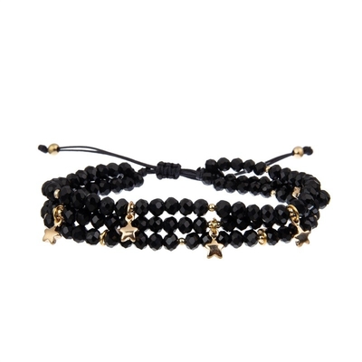 Kühle Dame Round Beads Bracelet stellte schwarzes Facted klein mit Druzy-Charme ein