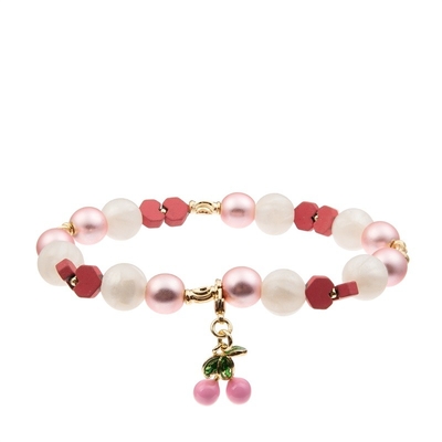 Glas-Crystal Handmade Beads Bracelet Faceted mit rosa Cherry Charm