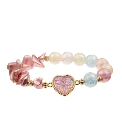 Glas-Crystal Handmade Beads Bracelet Faceted mit rosa Cherry Charm
