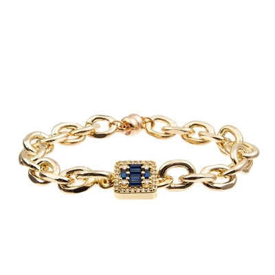 Tiefes blaues glänzendes Diamond Cross Charm Gold Chain-Verbindungs-Armband für Mode-Dame