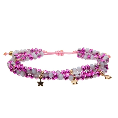 Glas-Crystal Handmade Beads Bracelet Faceted mit rosa Cherry Charm