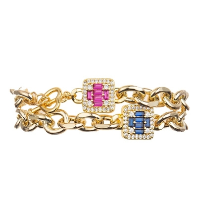 Tiefes blaues glänzendes Diamond Cross Charm Gold Chain-Verbindungs-Armband für Mode-Dame