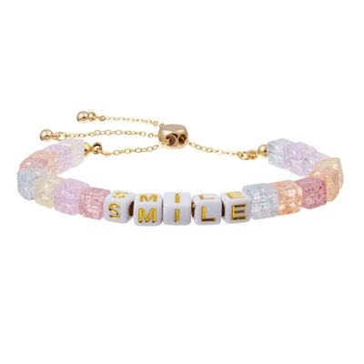 Fertigen Sie quadratischen Goldbuchstaben bördelt justierbares Armband mit gebrochenem Crystal Beads besonders an