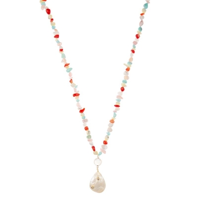 Frühlings-handgemachte Kugelkette-Halskette mit Mehrfarbensteinperlen Shell Pendant