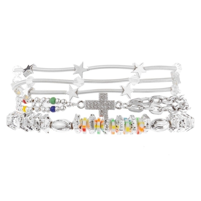 Multi Perlen Boho versilbern stapelbares perlenbesetztes elastisches Armband für Frühlings-Mode