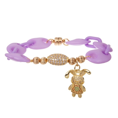 Goldzircon-Kaninchen-Charme Ostern stapelbarer perlenbesetzter magnetischer Rod Bracelet For Woman
