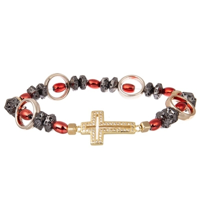 Weinlese-Goldmetallrotes stapelbares perlenbesetztes elastisches Armband für Frühlings-Mode