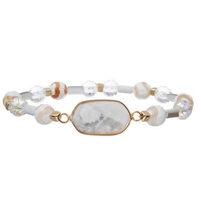 Armband Boho Dezember Birthstone mit Gummizug mit weißem natürlichem Türkis-Charme