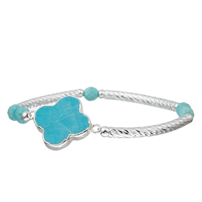 Natürlicher Türkis gebördelte Stein-Armband-silberner Rand-Klee-geformte Angst-Entlastung