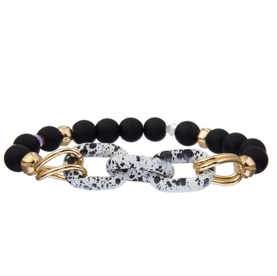 Schwarzer Fleck gemalte Ketten-Perle dehnbarer Crystal Bracelet Stackable Handmade Dainty