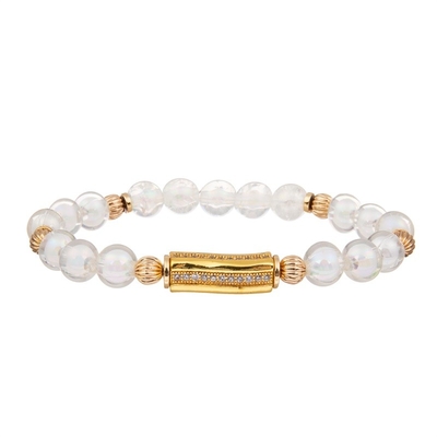 Handgemachte Köstlichkeit goldenes Stangen-weißes Glas-Crystal Beads Stretchy Bracelet Stackables