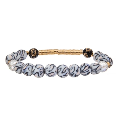 Goldmetallstangen-Zebra-Streifen-Silikon bördelt den handgemachten dehnbaren Armband-Satz