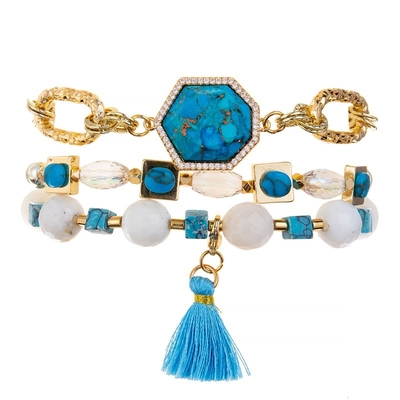 Facettierte Crystal Beads Blue Tassel Stretchy-Armband-stapelbare handgemachte Köstlichkeit