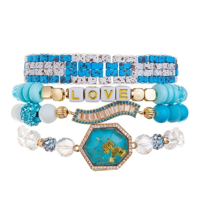 Halbweiße handgemachte Köstlichkeit Hälfte-Blau-Crystal Beads Stretchy Bracelet Stackables