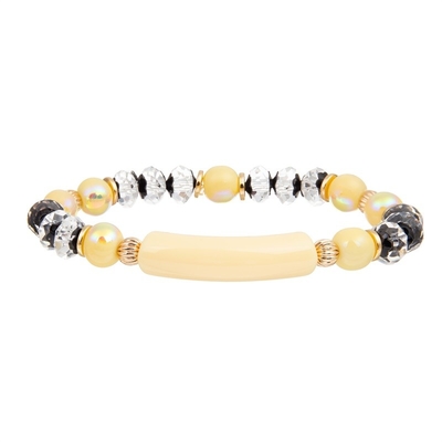 Gelbe Plastikstangen-handgemachte perlenbesetzte Armbänder elastisch mit silbernen Glasperlen