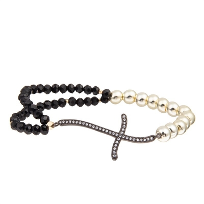 Doppelschicht-Glasperle-handgemachtes perlenbesetztes Armband-elastisches Schwarzes besonders angefertigt für Frauen