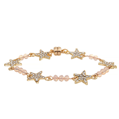 Stern Crystal Beads Bracelet Gold Plated der Frauen-Gewohnheits-sechs mit magnetischer Schnalle