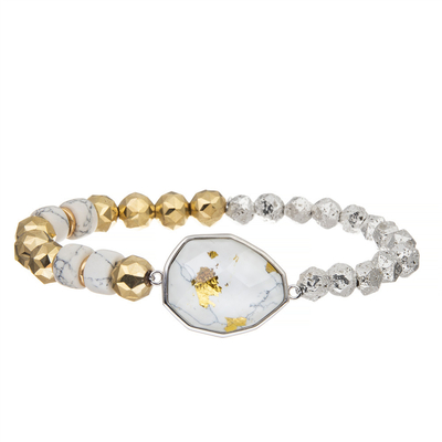 Natürlicher Quarz facettierte Achat-das handgemachte Perlen-Armband-Gold, das mit Goldblatt überzogen wurde