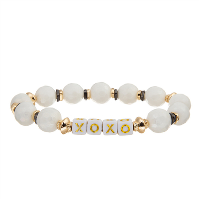 8mm weißes facettiertes Armband Perlen-XOXO für Frauen-Geschenke