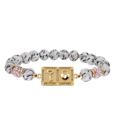 8mm schwarze weiße Steinarmband-Armbänder mit Gold überzogenem Herz-geformtem Verschluss
