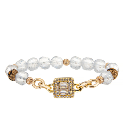 Weißer Quarz-Stein gravierte Gold überzogenes Kettenglied-Armband mit Verschluss