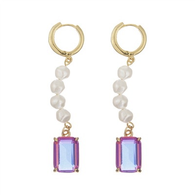 Edelstahl-Perlen-hängendes Crystal Stone Hoop Earrings Rectangular-Gold überzogen